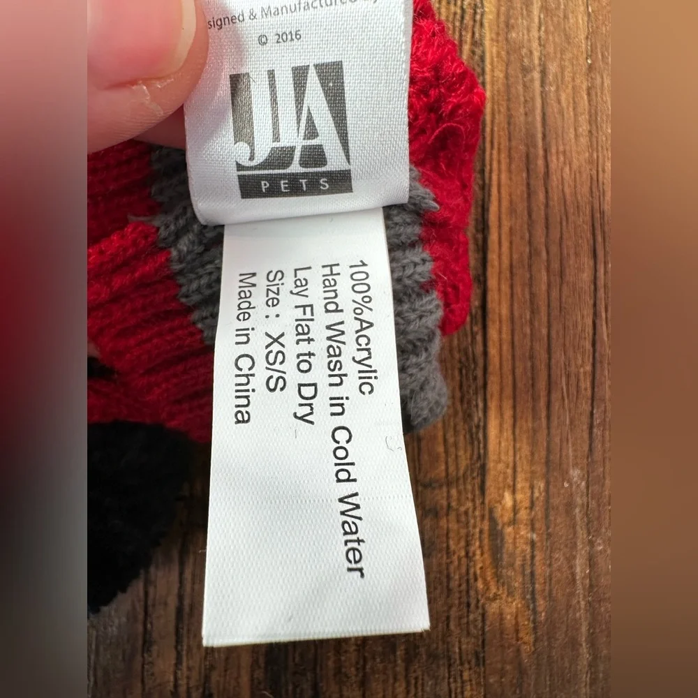 Cozy Red and Black Dog Bennie with Pom-Pom